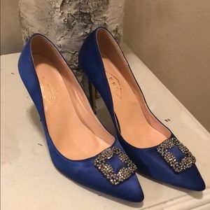 Royal blue Smooth satin fabric high heels